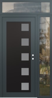 Diamond C5 50" x 96" anthracite/anthracite frosted Glass Panel black LHI with Sidelite and Transom clear Glass