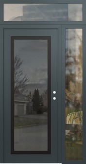Diamond C1 52" x 96" anthracite/anthracite mirrored Glass Panel black LHI with Sidelite and Transom clear Glass