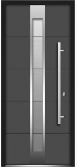 36" x 80" Front Exterior Prehung Steel Door / Deux 1717 Gray Graphite / Stainless Inserts Single Modern Painted - Left-hand Inswing