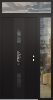 DIAMOND A7 48" X 96" BLACK/BLACK MIRRORED GLASS PANEL BLACK LHI WITH SIDELITE AND TRANSOM CLEAR GLASS