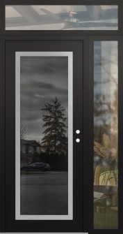 Diamond C1 48" x 96" black/black mirrored Glass Panel stainless steel LHI with Sidelite and Transom clear Glass