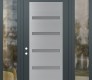 Modern Steel Front Door Diamond C7 64" x 96" anthracite/anthracite frosted Glass Panel stainless steel RHI with 2 Sidelites and Transom clear Glass