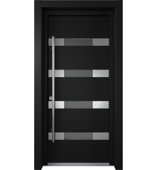 MODERN FRONT STEEL DOOR AURA BLACK/WHITE 37 7/16" X 81 11/16" RHI + HARDWARE