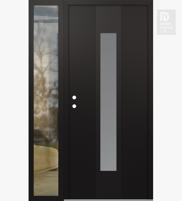 Modern Steel Front Door DIAMOND A1 48" X 80" BLACK/WHITE FROSTED GLASS PANEL BLACK RHI WITH SIDELITE CLEAR GLASS