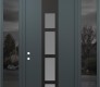 Modern Steel Front Door DIAMOND A10 64" X 96" ANTHRACITE/ANTHRACITE FROSTED GLASS PANEL BLACK RHI WITH 2 SIDELITES AND TRANSOM MIRRORED GLASS