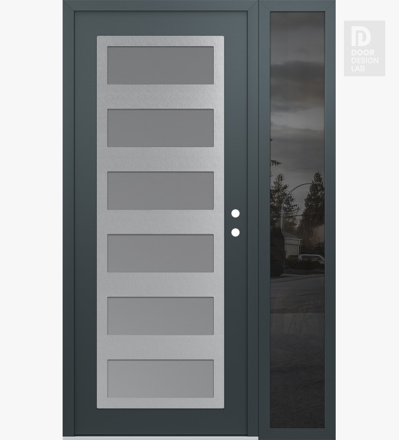 Modern Steel Front Door Diamond C9 50" x 80" anthracite/anthracite frosted Glass Panel stainless steel LHI with Sidelite mirrored Glass