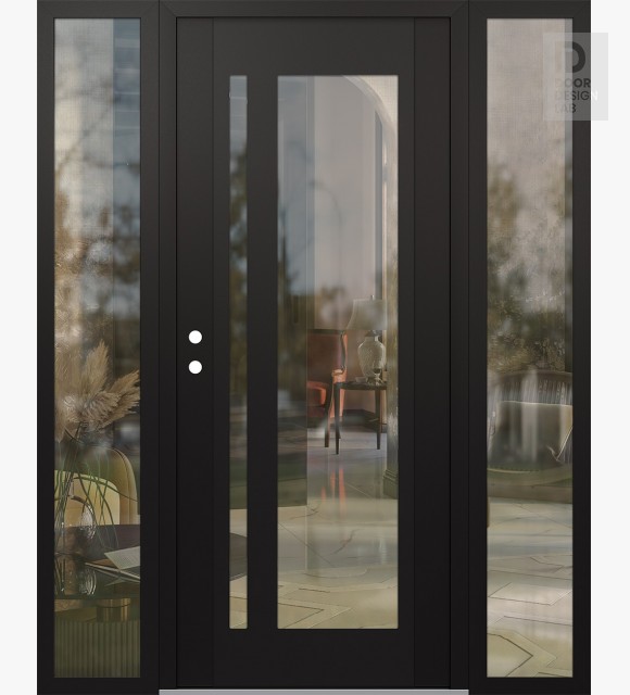 Modern Steel Front Door Diamond C15 60" x 80" black/black clear Glass Panel black RHI with 2 Sidelites clear Glass