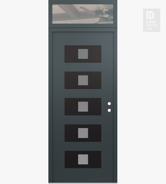 Modern Steel Front Door Diamond D8 36" x 96" anthracite/anthracite frosted Glass Panel black LHI with Transom clear Glass