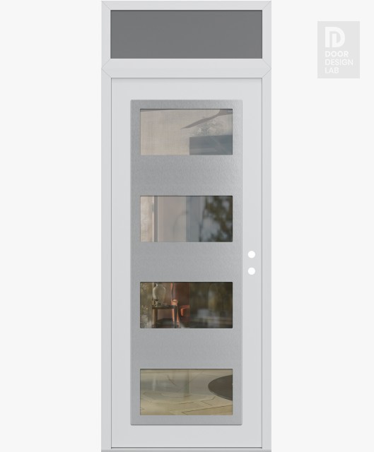 Modern Steel Front Door Diamond C2 36" x 96" white/white clear Glass Panel stainless steel LHI with Transom frosted Glass