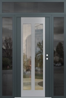 Diamond C14 60" x 96" anthracite/anthracite clear Glass Panel stainless steel LHI with 2 Sidelites and Transom mirrored Glass