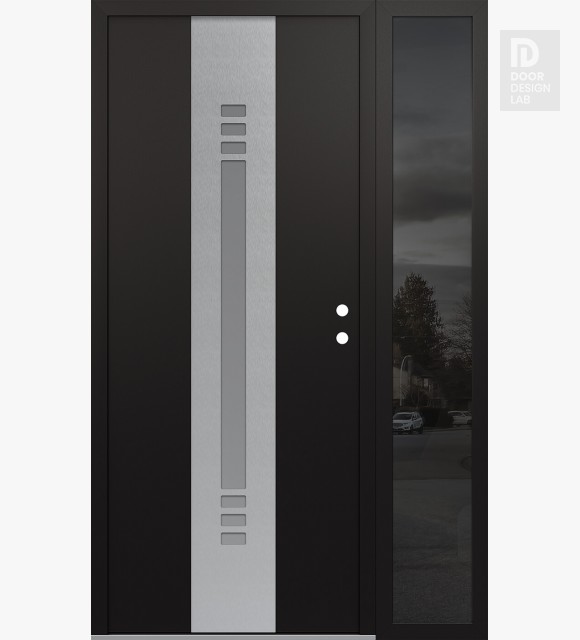 Modern Steel Front Door DIAMOND A5 52" X 80" BLACK/WHITE FROSTED GLASS PANEL STAINLESS STEEL LHI WITH SIDELITE MIRRORED GLASS