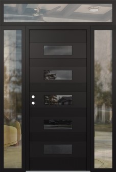 Diamond D5 64" x 96" black/black mirrored Glass Panel black RHI with 2 Sidelites and Transom clear Glass