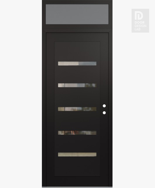 Modern Steel Front Door Diamond C7 36" x 96" black/black clear Glass Panel black LHI with Transom frosted Glass