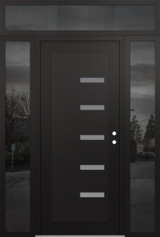 Diamond C8 68" x 96" black/white frosted Glass Panel black LHI with 2 Sidelites and Transom mirrored Glass