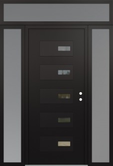 Diamond D7 68" x 96" black/black clear Glass Panel black LHI with 2 Sidelites and Transom frosted Glass