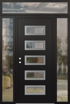 Diamond D1 64" x 96" black/black clear Glass Panel stainless steel RHI with 2 Sidelites and Transom clear Glass