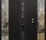 Modern Steel Front Door DIAMOND A6 60" X 80" BLACK/BLACK MIRRORED GLASS PANEL BLACK LHI WITH 2 SIDELITES CLEAR GLASS