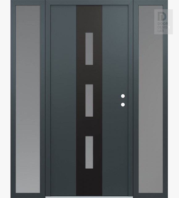Modern Steel Front Door DIAMOND A7 64" X 80" ANTHRACITE/ANTHRACITE FROSTED GLASS PANEL BLACK LHI WITH 2 SIDELITES FROSTED GLASS