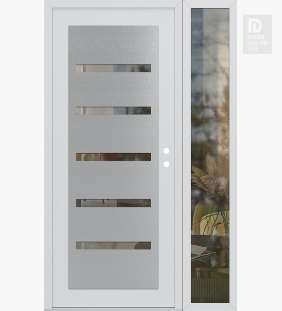 Modern Steel Front Door Diamond C7 50" x 80" white/white clear Glass Panel stainless steel LHI with Sidelite clear Glass