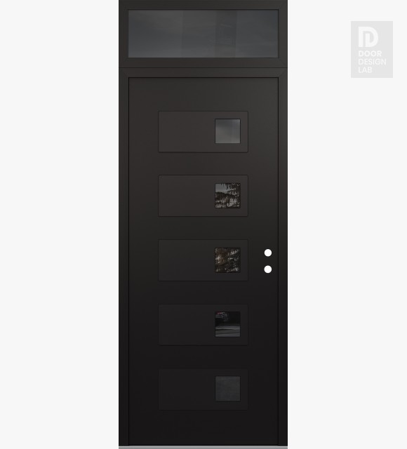 Modern Steel Front Door Diamond D2 36" x 96" black/black mirrored Glass Panel black LHI with Transom mirrored Glass