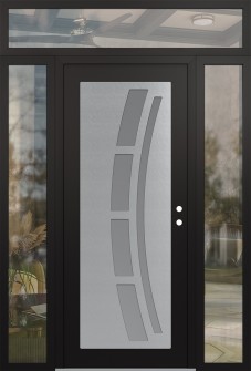 Diamond C12 60" x 96" black/white frosted Glass Panel stainless steel LHI with 2 Sidelites and Transom clear Glass