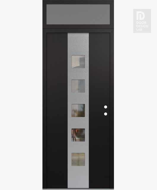 Modern Steel Front Door DIAMOND A13 36" X 96" BLACK/BLACK CLEAR GLASS PANEL STAINLESS STEEL LHI WITH TRANSOM FROSTED GLASS