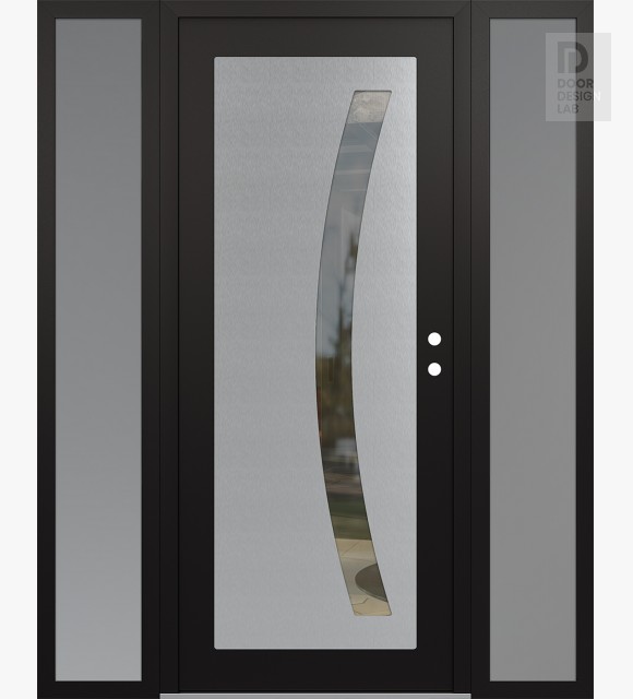 Modern Steel Front Door Diamond C4 68" x 80" black/black clear Glass Panel stainless steel LHI with 2 Sidelites frosted Glass