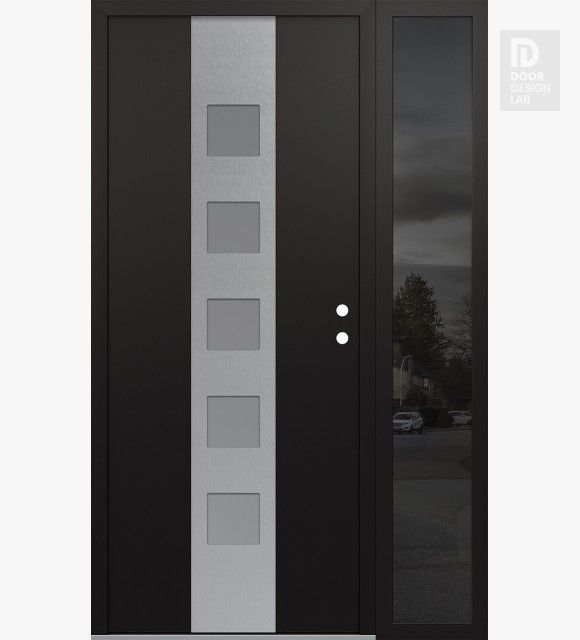 Modern Steel Front Door DIAMOND A13 48" X 80" BLACK/WHITE FROSTED GLASS PANEL STAINLESS STEEL LHI WITH SIDELITE MIRRORED GLASS