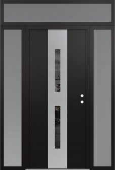 DIAMOND A6 60" X 96" BLACK/BLACK MIRRORED GLASS PANEL STAINLESS STEEL LHI WITH 2 SIDELITES AND TRANSOM FROSTED GLASS