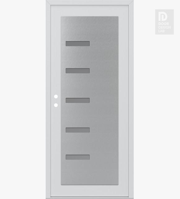 Modern Steel Front Door Diamond C8 36" x 80" white/white frosted Glass Panel stainless steel RHI