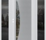 Modern Steel Front Door Diamond C13 64" x 80" white/white clear Glass Panel stainless steel RHI with 2 Sidelites mirrored Glass