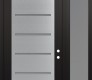 Modern Steel Front Door Diamond C11 52" x 96" black/white frosted Glass Panel stainless steel LHI with Sidelite and Transom frosted Glass