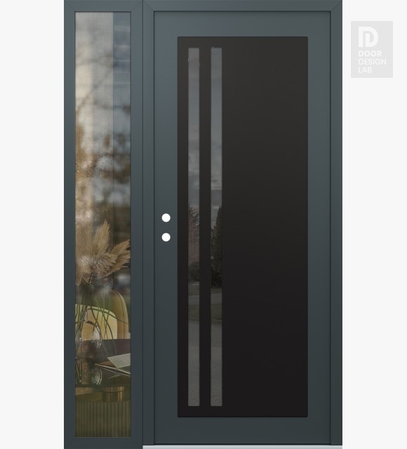 Modern Steel Front Door Diamond C6 48" x 80" anthracite/anthracite mirrored Glass Panel black RHI with Sidelite clear Glass