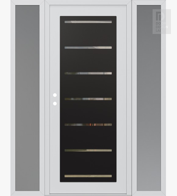 Modern Steel Front Door Diamond C11 64" x 80" white/white clear Glass Panel black RHI with 2 Sidelites frosted Glass