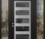 Modern Steel Front Door Diamond C9 60" x 96" black/black mirrored Glass Panel stainless steel RHI with 2 Sidelites and Transom clear Glass