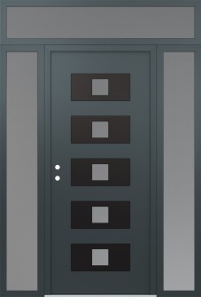 Diamond D8 60" x 96" anthracite/anthracite frosted Glass Panel black RHI with 2 Sidelites and Transom frosted Glass