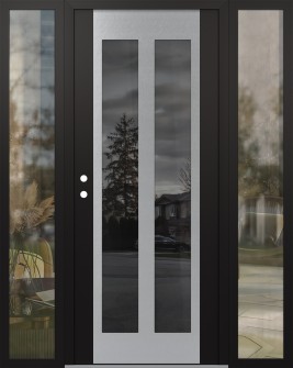 Diamond C14 68" x 80" black/black mirrored Glass Panel stainless steel RHI with 2 Sidelites clear Glass