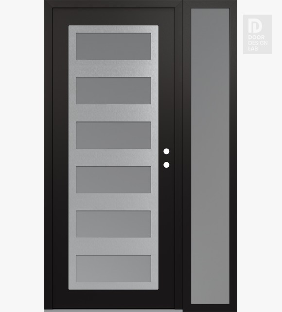 Modern Steel Front Door Diamond C9 50" x 80" black/white frosted Glass Panel stainless steel LHI with Sidelite frosted Glass