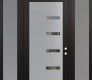 Modern Steel Front Door Diamond C8 68" x 96" black/black clear Glass Panel stainless steel LHI with 2 Sidelites and Transom frosted Glass