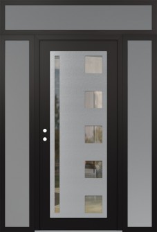 Diamond C3 64" x 96" black/black clear Glass Panel stainless steel RHI with 2 Sidelites and Transom frosted Glass