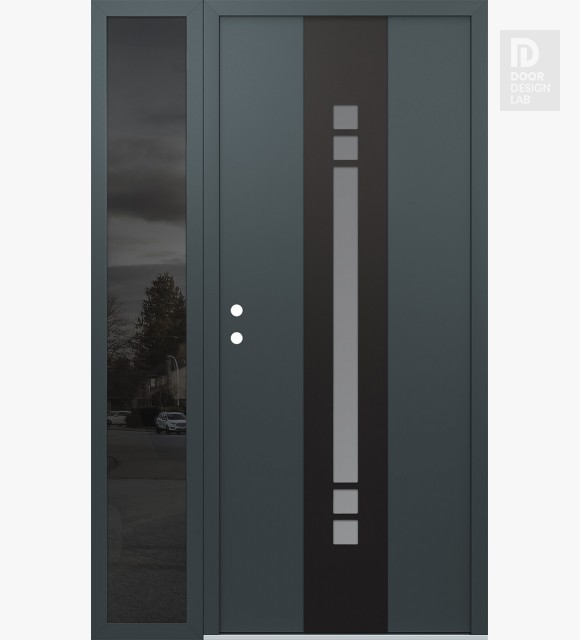 Modern Steel Front Door DIAMOND A4 52" X 80" ANTHRACITE/ANTHRACITE FROSTED GLASS PANEL BLACK RHI WITH SIDELITE MIRRORED GLASS