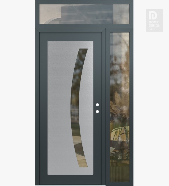 Modern Steel Front Door Diamond C4 50" x 96" anthracite/anthracite clear Glass Panel stainless steel LHI with Sidelite and Transom clear Glass