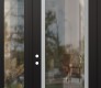 Modern Steel Front Door Diamond C1 52" x 96" black/black clear Glass Panel stainless steel RHI with Sidelite and Transom clear Glass