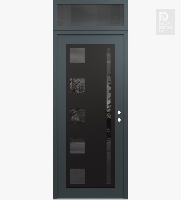 Modern Steel Front Door Diamond C3 36" x 96" anthracite/anthracite mirrored Glass Panel black LHI with Transom mirrored Glass