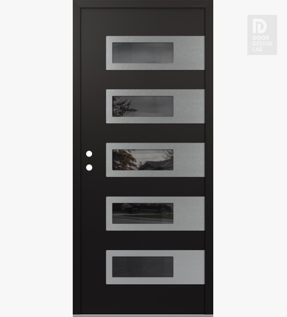 Modern Steel Front Door Diamond D3 36" x 80" black/black mirrored Glass Panel stainless steel RHI