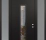 Modern Steel Front Door DIAMOND A11 68" X 96" BLACK/BLACK CLEAR GLASS PANEL BLACK LHI WITH 2 SIDELITES AND TRANSOM FROSTED GLASS