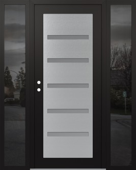 Diamond C7 64" x 80" black/white frosted Glass Panel stainless steel RHI with 2 Sidelites mirrored Glass