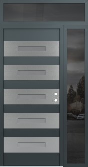Diamond D9 52" x 96" anthracite/anthracite frosted Glass Panel stainless steel LHI with Sidelite and Transom mirrored Glass