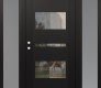 Modern Steel Front Door Diamond C10 64" x 80" black/black clear Glass Panel black RHI with 2 Sidelites frosted Glass