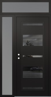 Diamond C10 52" x 96" black/black mirrored Glass Panel black RHI with Sidelite and Transom frosted Glass